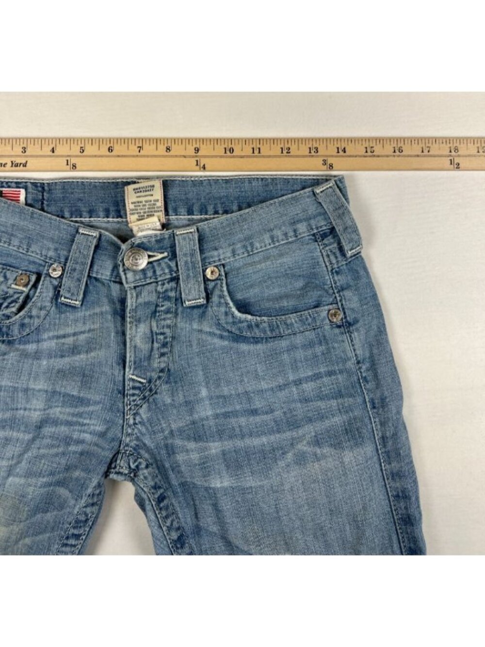 Vtg True Religion Women's Jeans Size 24 Blue Denim Flap Pocket Stitching Casual - Picture 11 of 12